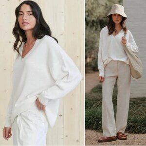 JENNI KAYNE Charlie V-Neck Sweater Ivory Cashmere